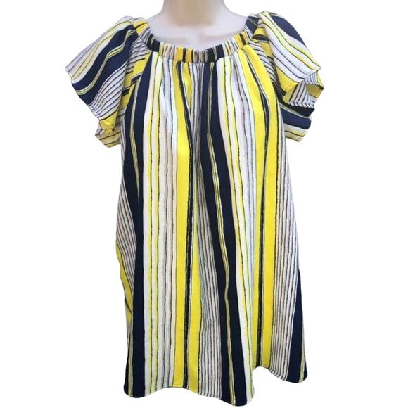 TCEC Tops - TCEC Tunic, Blue and Gold Striped, Lined, Size Small, Off-The-Shoulder